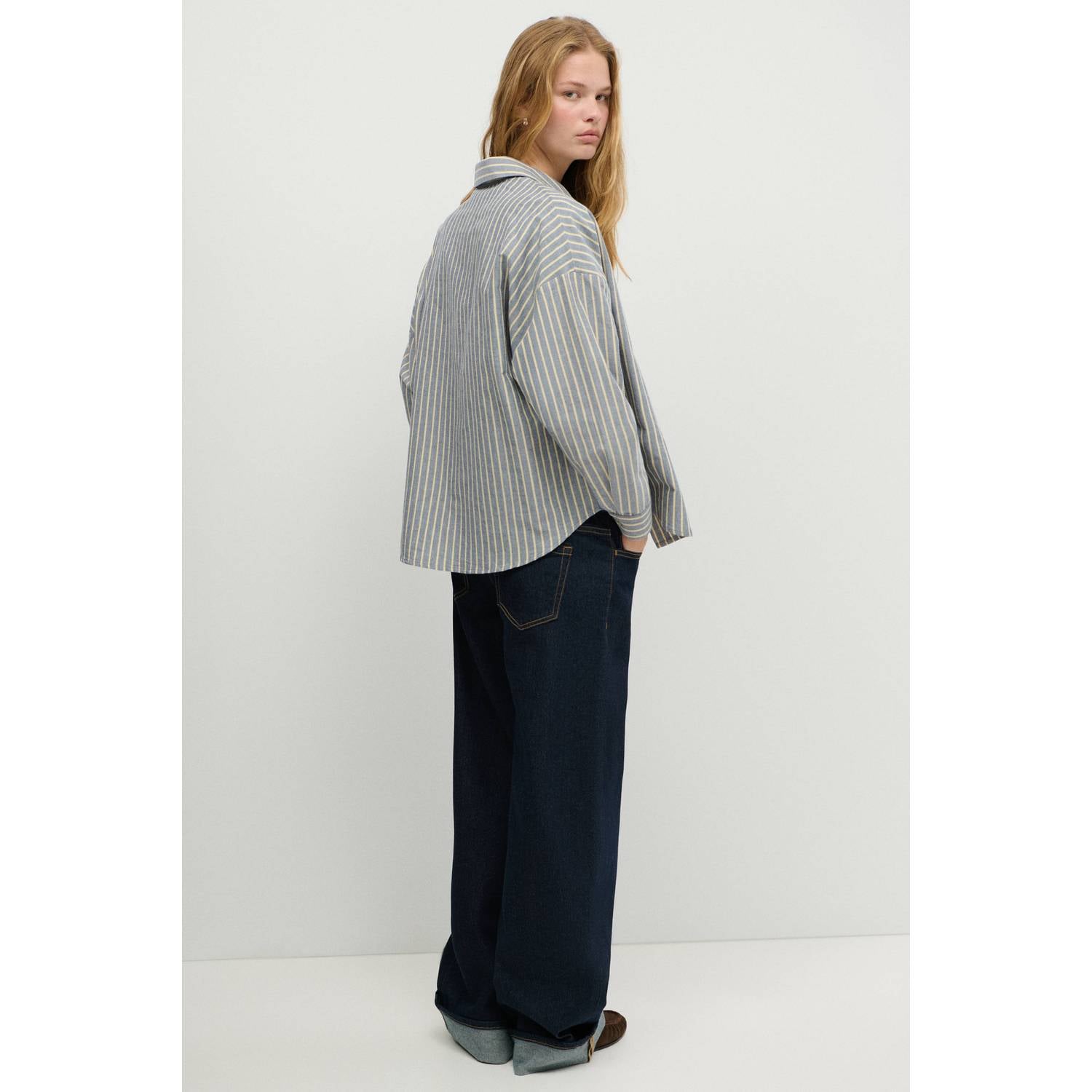 MANGO TEEN gestreepte blouse lichtblauw ecru
