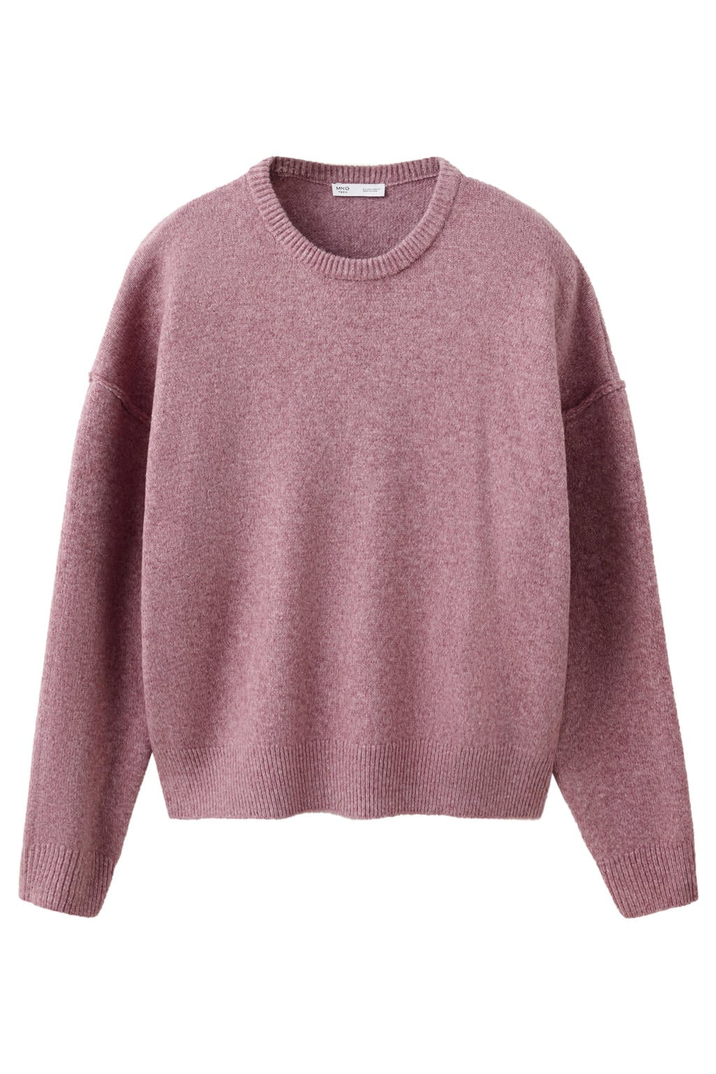 Roze meisjes MANGO TEEN oversized gebreide trui van polyester met effen, lange mouwen en ronde hals