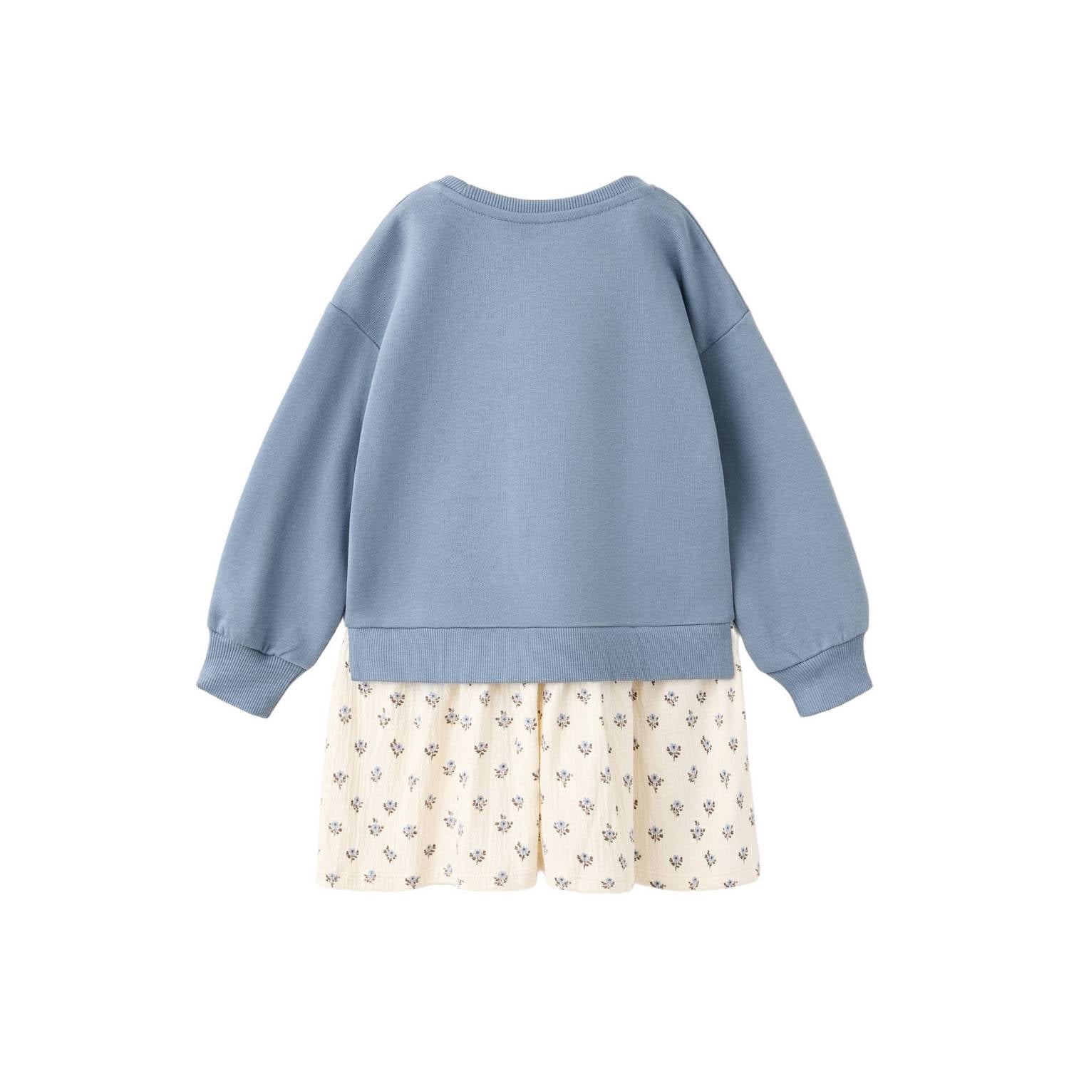 Mango Kids gebloemde midi sweatjurk met tekst blauw beige