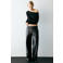 MANGO TEEN imitatieleren coated broek - zwart