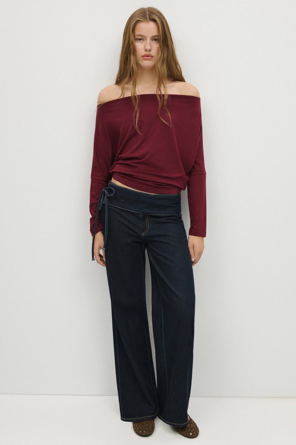 MANGO TEEN off shoulder top - donkerrood