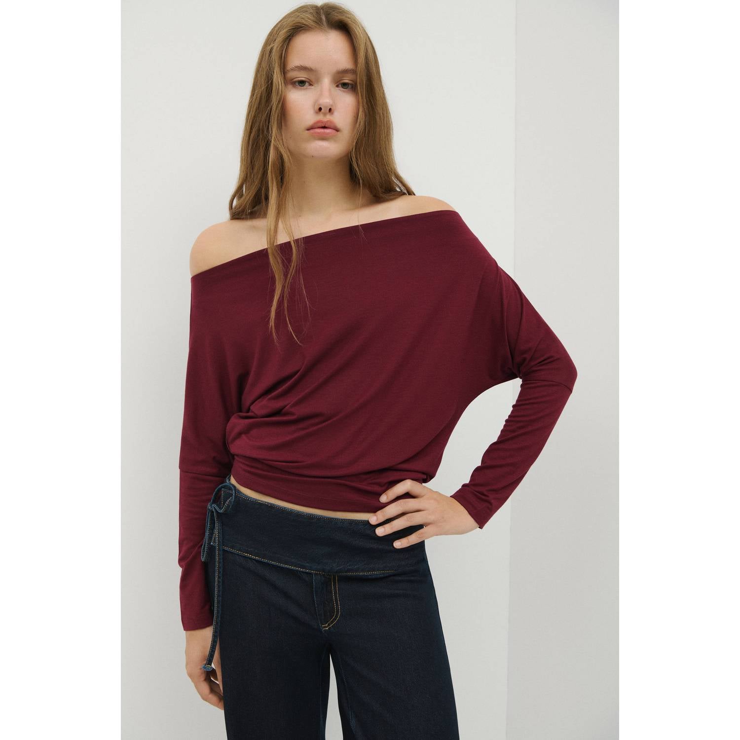 MANGO TEEN off shoulder top donkerrood