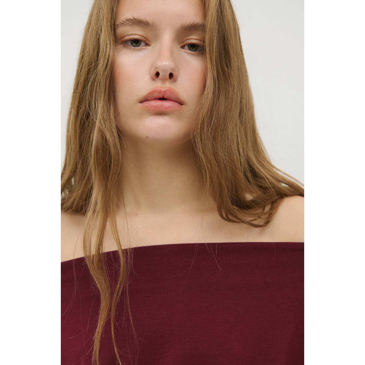 MANGO TEEN off shoulder top donkerrood