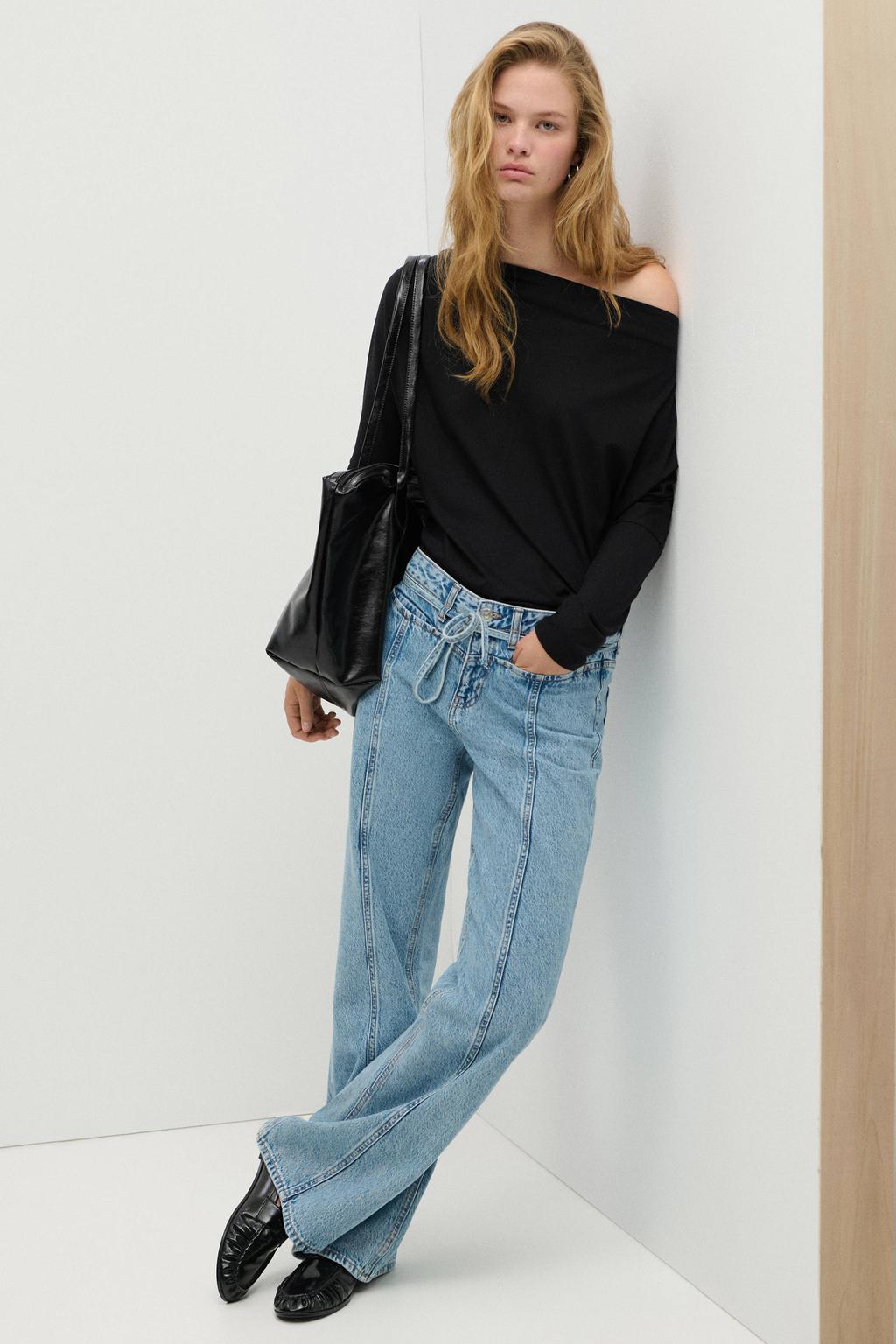 MANGO TEEN off shoulder rechtvallende top - zwart