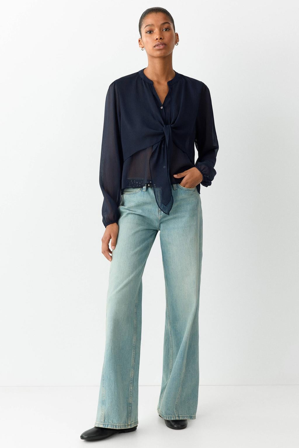 MANGO TEEN semi-transparante blousetop - donkerblauw