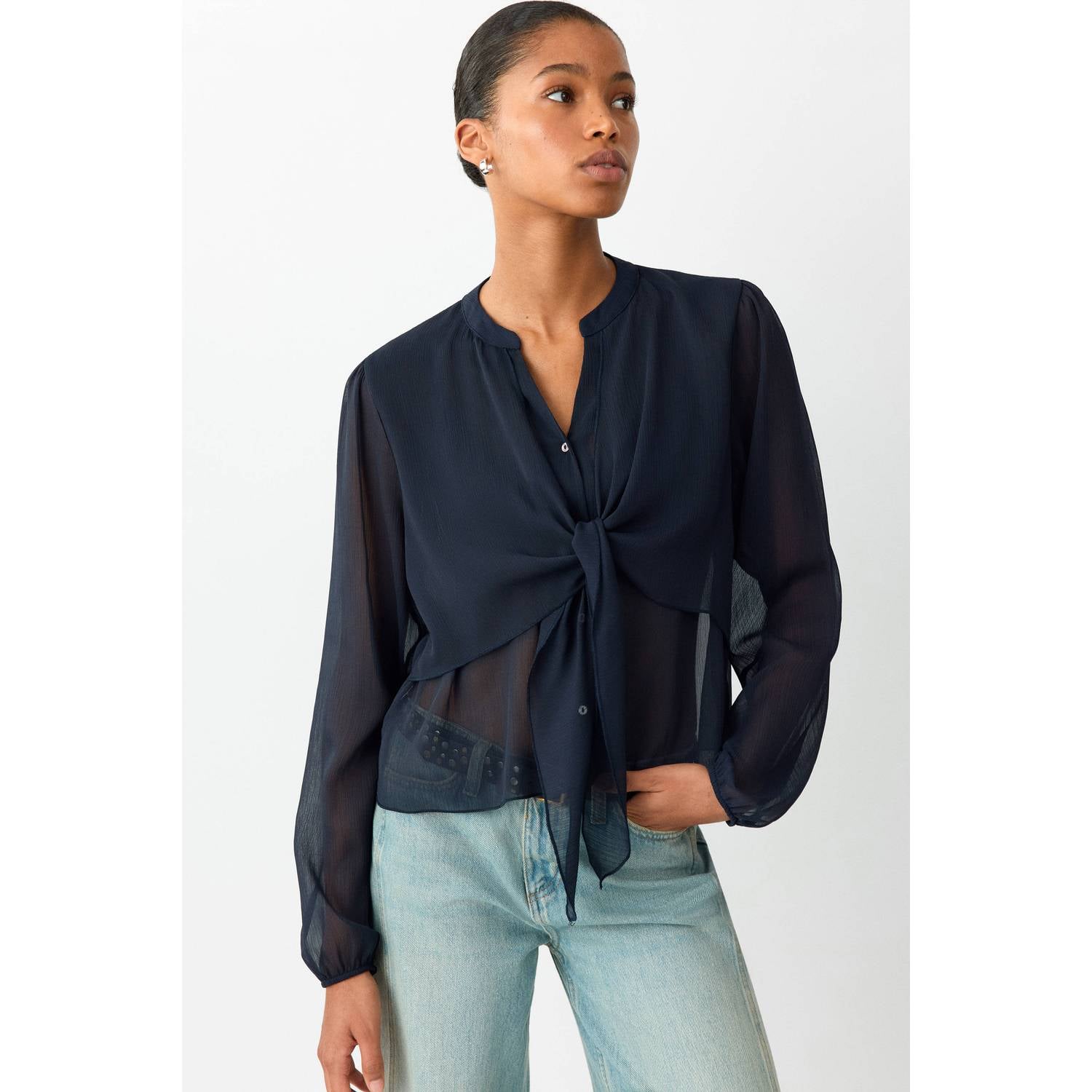 MANGO TEEN semi-transparante blousetop donkerblauw