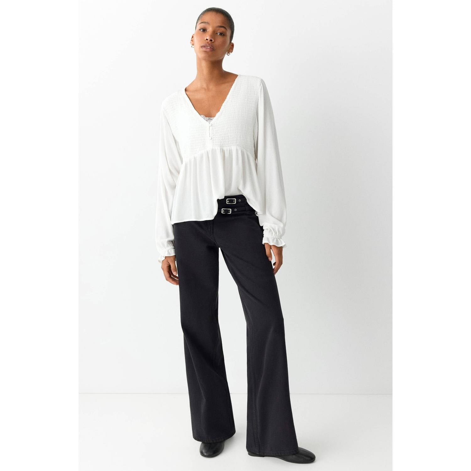 MANGO TEEN rechtvallende blousetop met ruches naturel wit