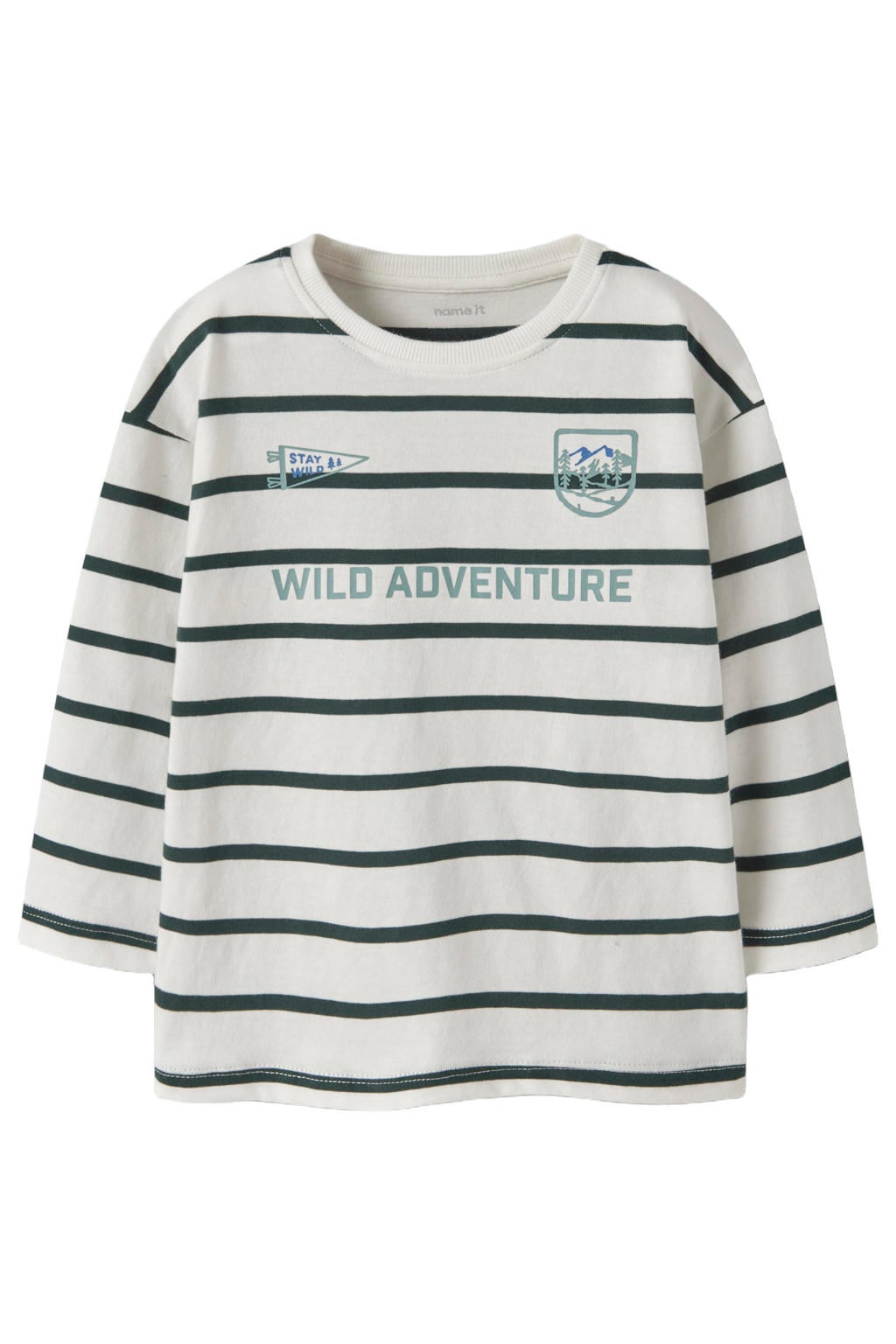 NAME IT MINI gestreepte longsleeve met tekst - wit/zwart