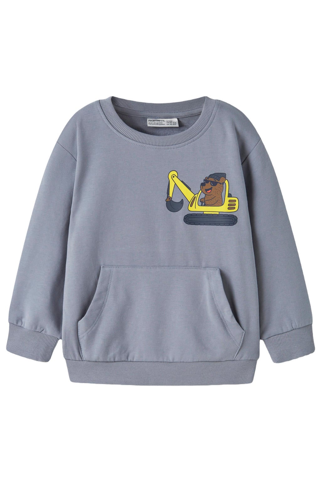 Lichtblauwe jongens NAME IT MINI sweater met printopdruk, lange mouwen, ronde hals en geribde boorden