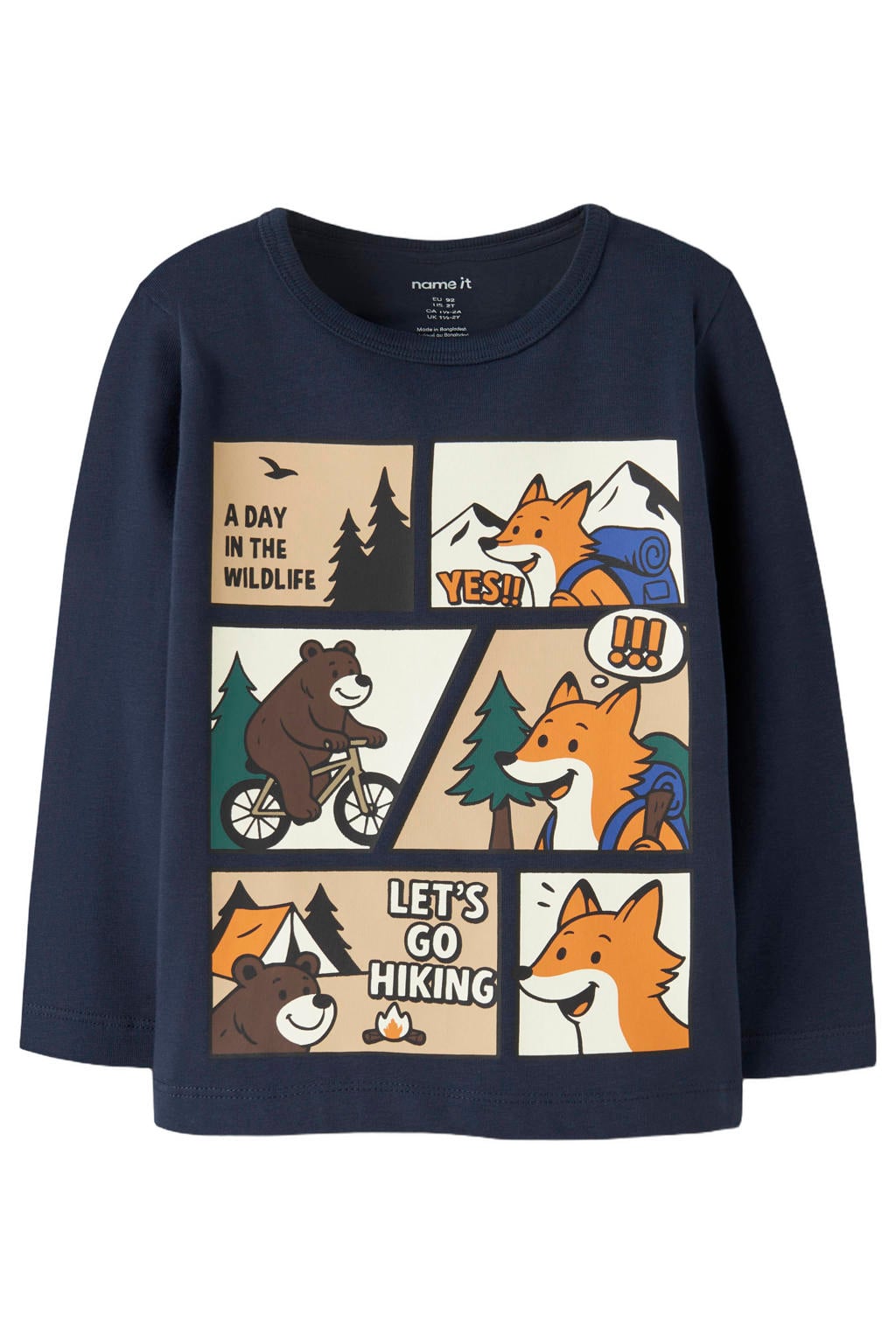 Donkerblauwe jongens NAME IT MINI longsleeve van stretchkatoen met printopdruk, lange mouwen en ronde hals