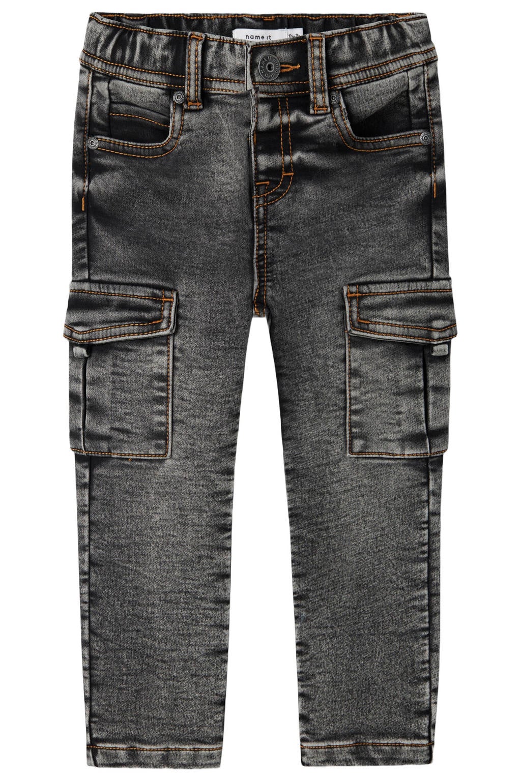 Grey denim jongens NAME IT MINI cargo jeans van stretchdenim met slim fit, regular waist en effen