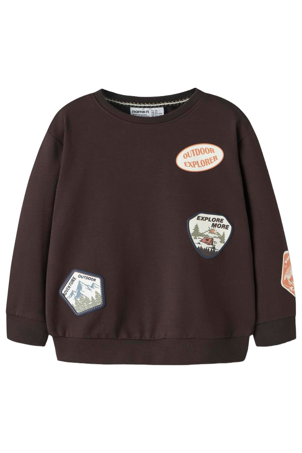 Donkerblauwe jongens NAME IT MINI sweater met effen, lange mouwen, ronde hals en geribde boorden