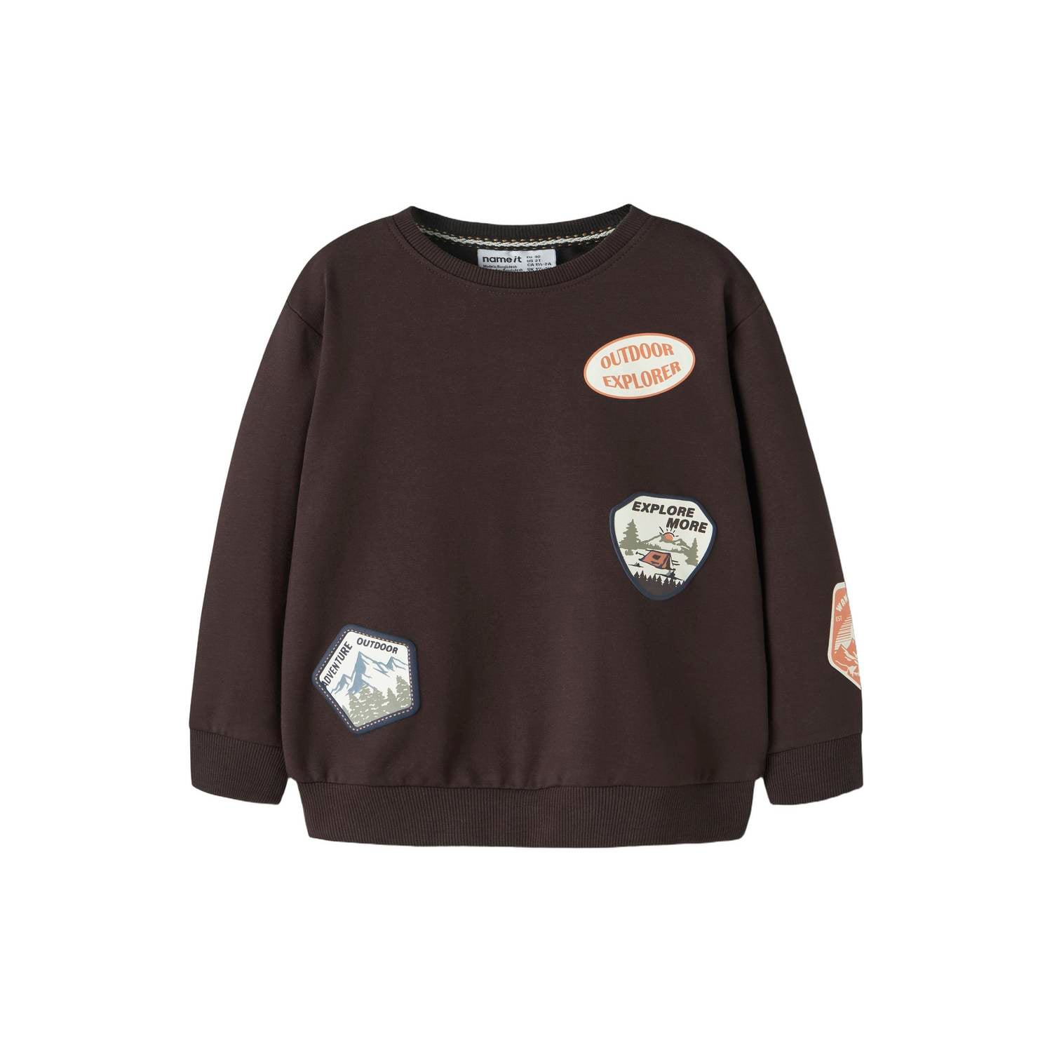 NAME IT MINI sweater met patches donkerbruin