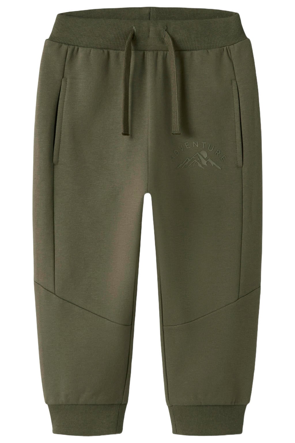 Olijfgroene jongens NAME IT MINI joggingbroek van sweat materiaal met elastische tailleband met koord en effen