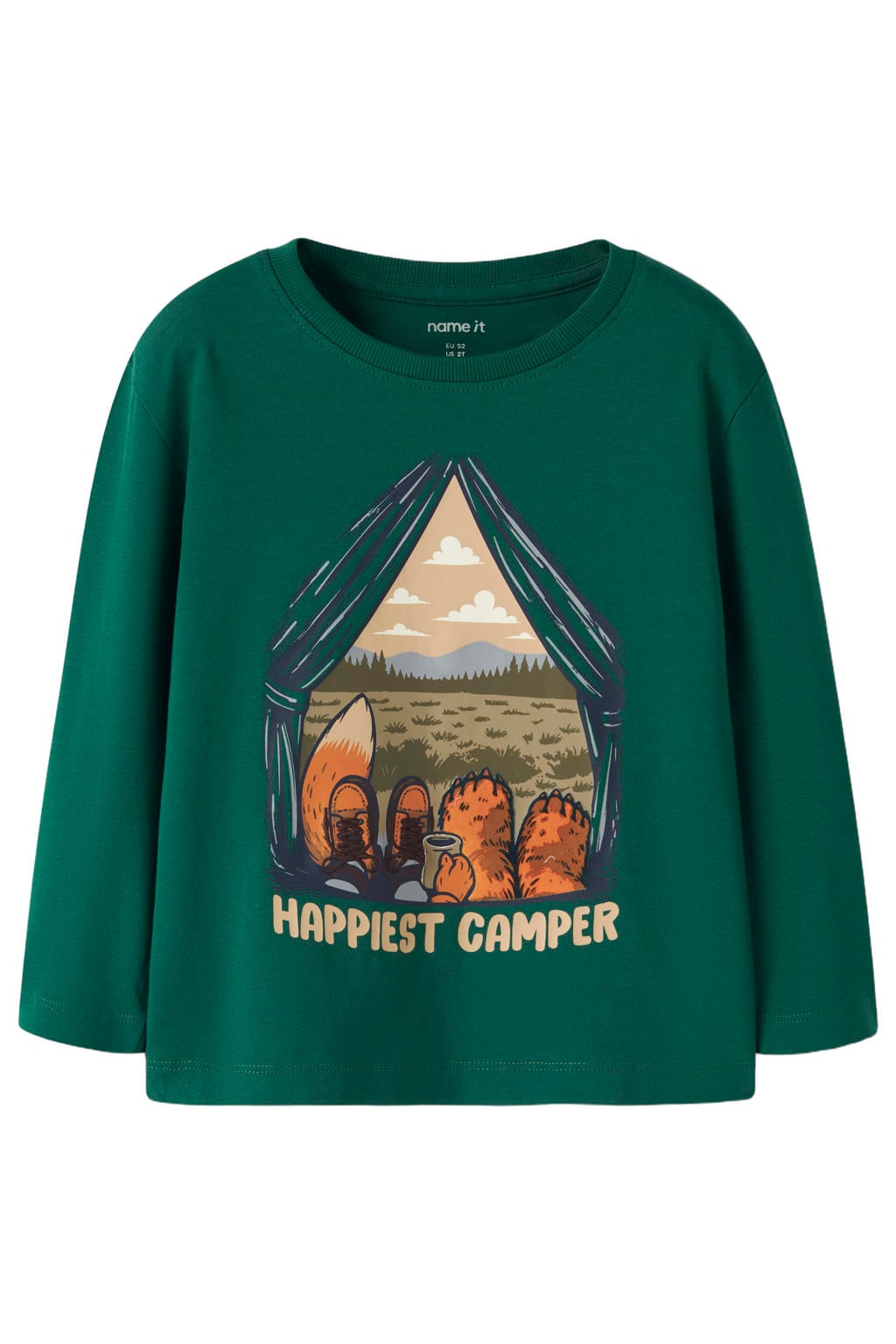 Groene jongens NAME IT MINI longsleeve en print met lange mouwen, ronde hals en borduursels
