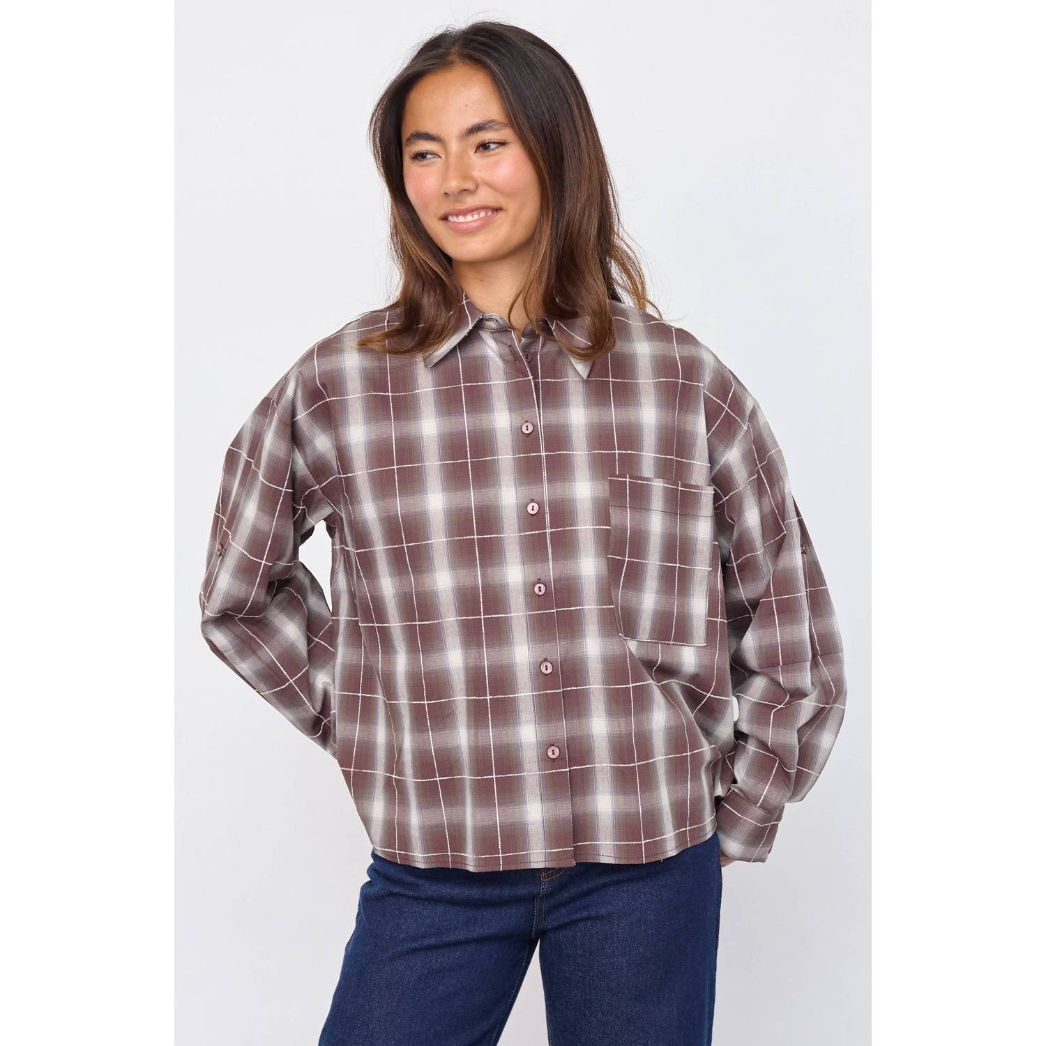 SisterS Point geruite blouse bruin