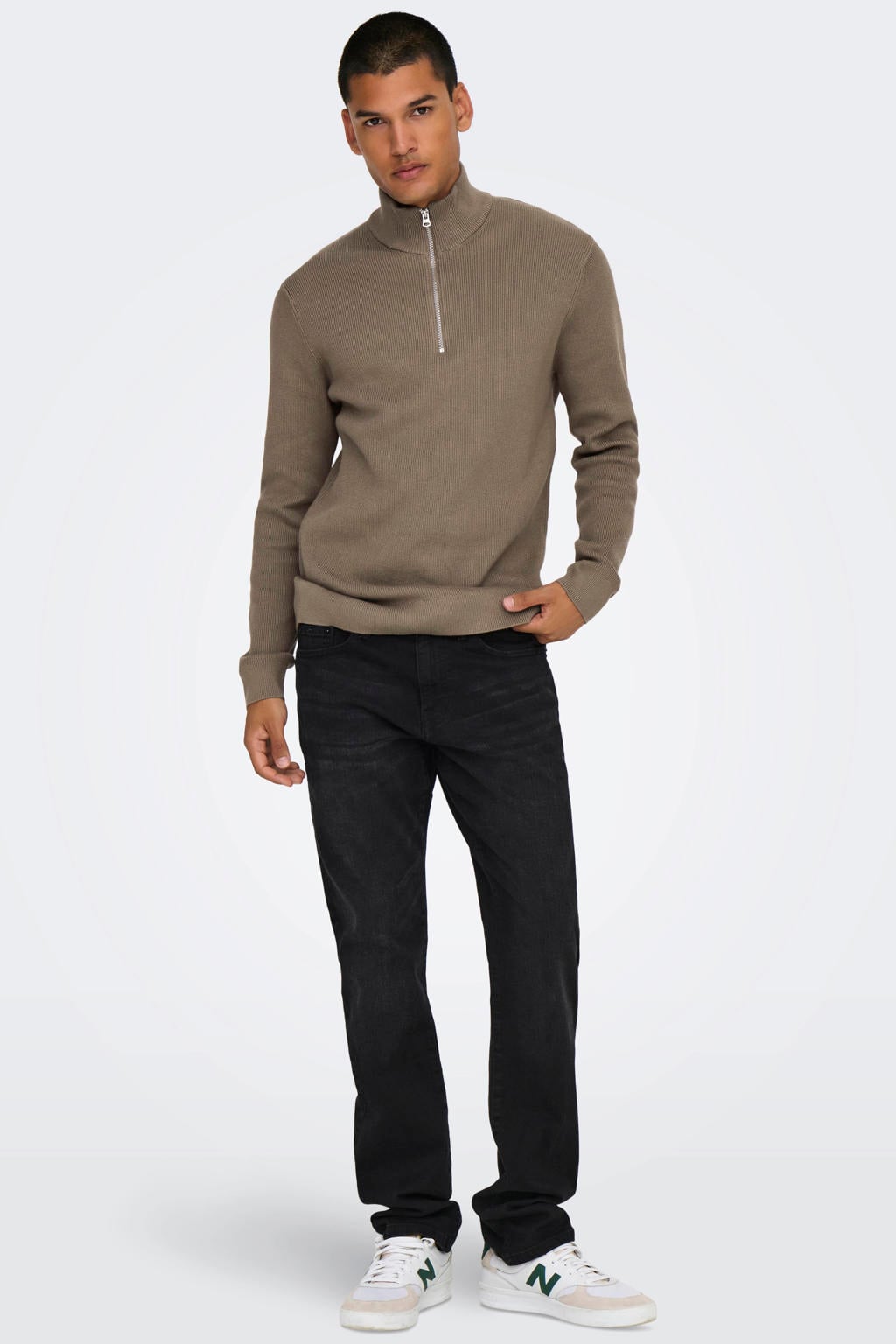 ONLY & SONS regular fit gebreide trui - desert taupe