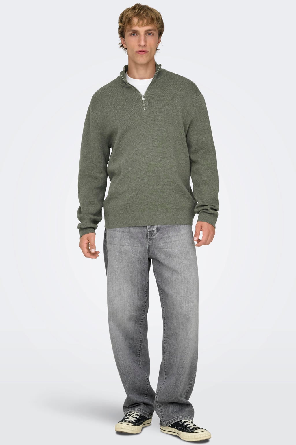 ONLY & SONS katoenen regular fit gebreide trui - castor gray