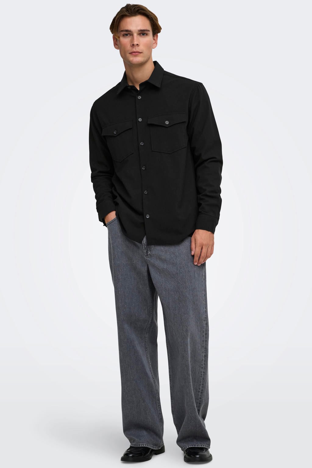 ONLY & SONS regular fit twill overshirt - zwart