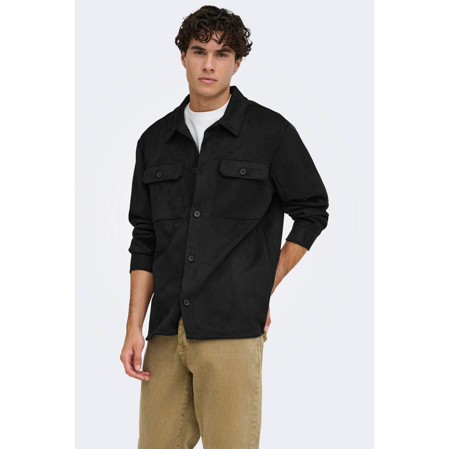 ONLY & SONS suèdelook regular fit overshirt zwart