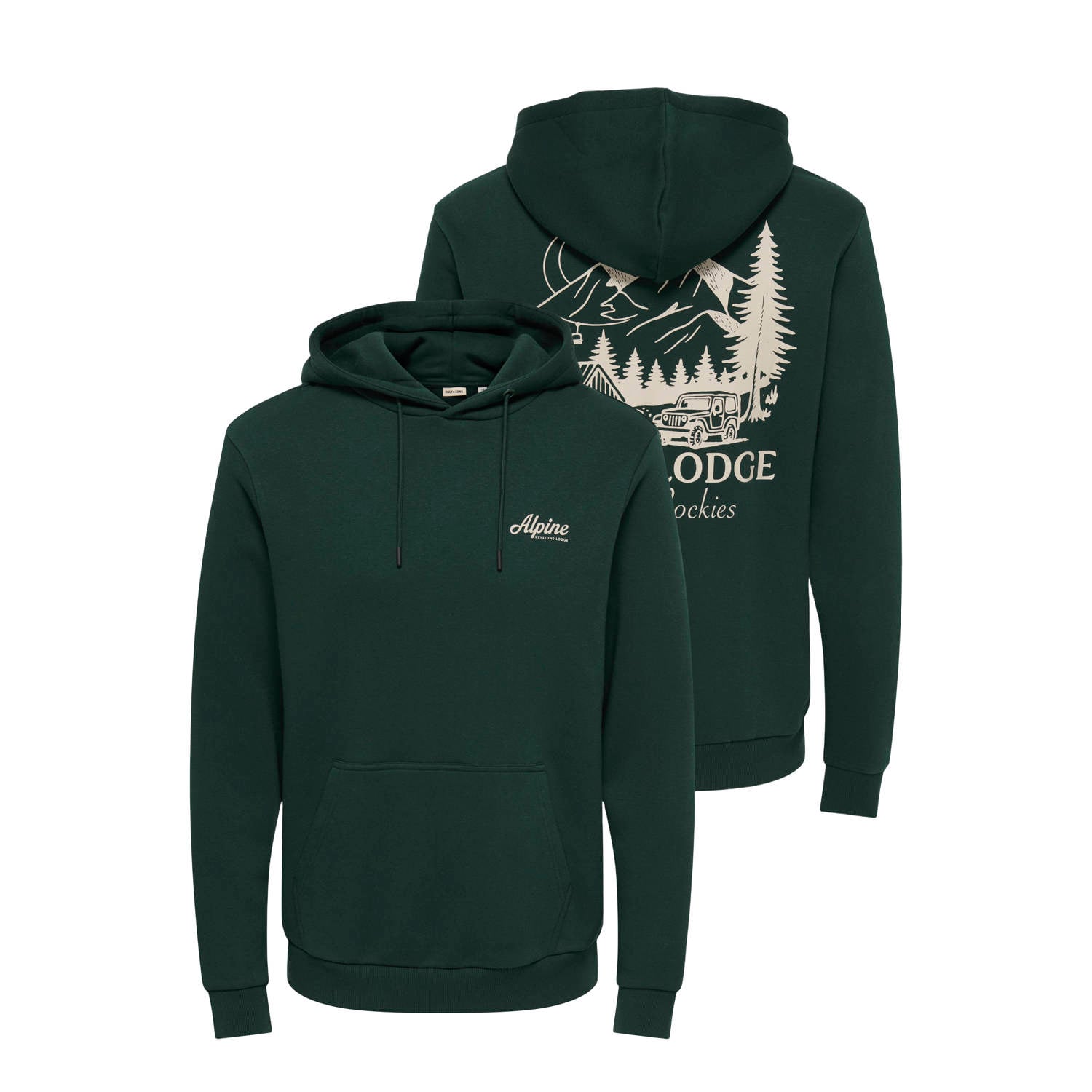 ONLY & SONS regular fit hoodie met backprint pine grove