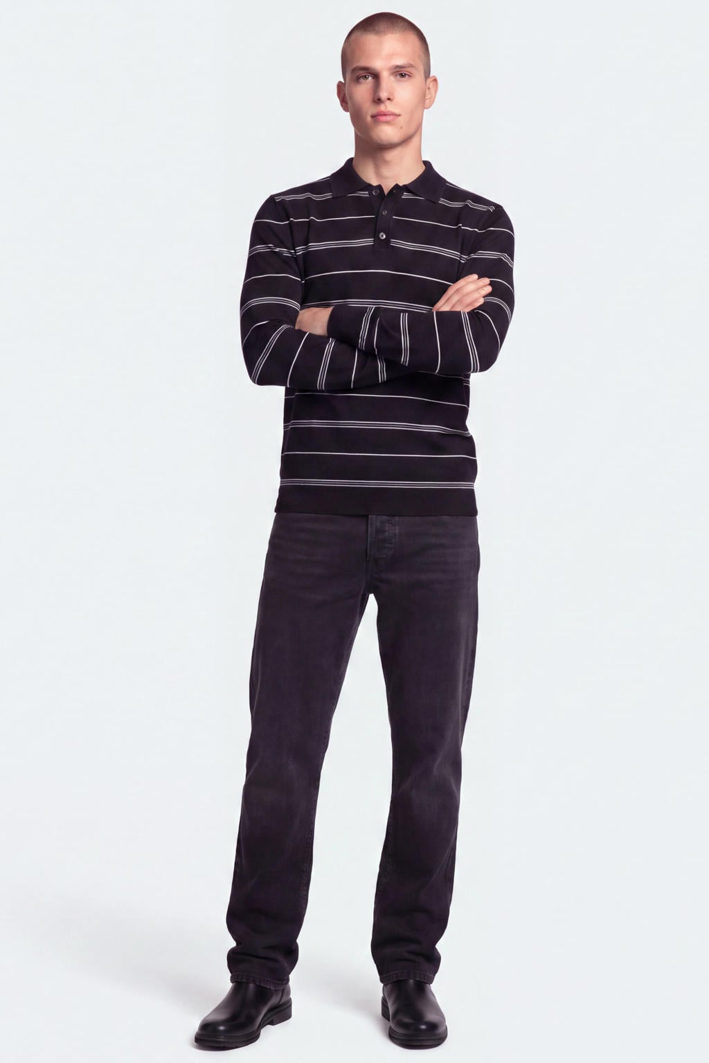 ONLY & SONS regular fit gestreepte gebreide trui - zwart