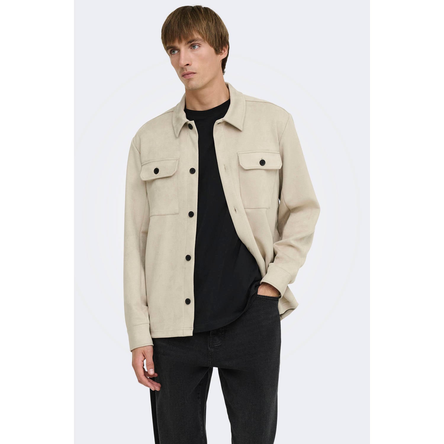 ONLY & SONS suèdelook regular fit overshirt silver lining