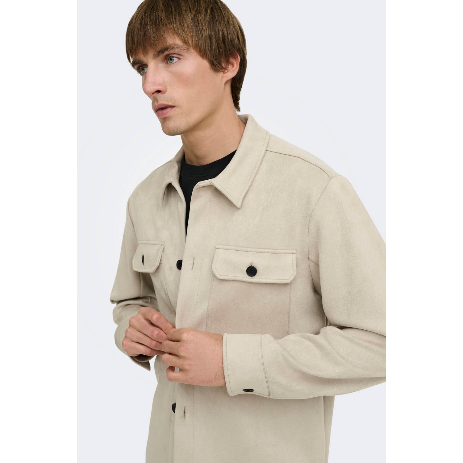 ONLY & SONS suèdelook regular fit overshirt silver lining