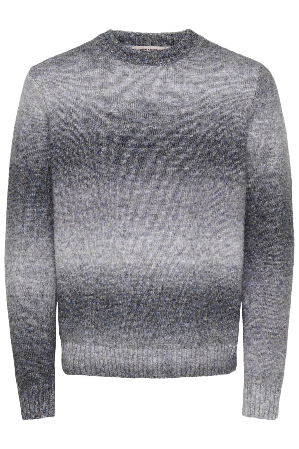 Grijze heren ONLY & SONS regular fit gebreide trui van wol met meerkleurige print, lange mouwen en ronde hals