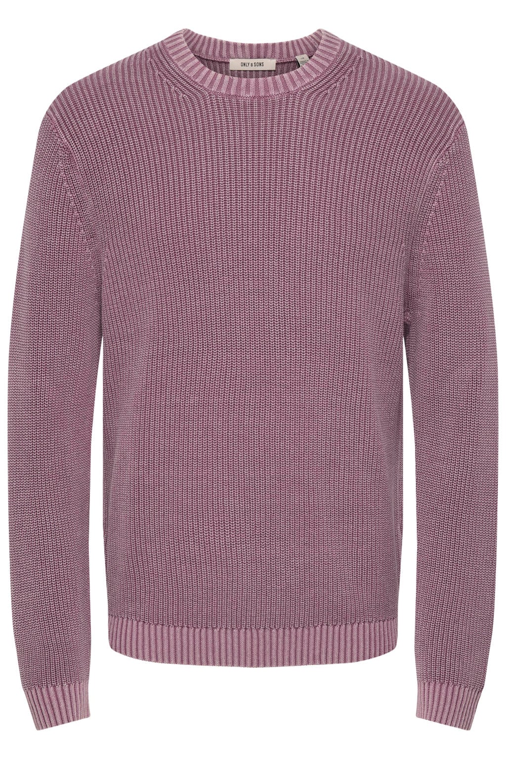 Oudroze heren ONLY & SONS katoenen regular fit gebreide trui met lange mouwen en ronde hals
