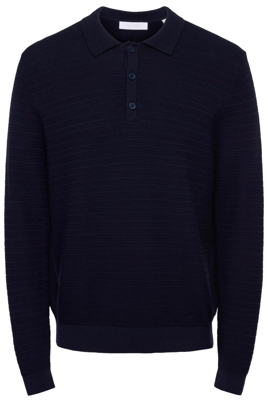 Donkerblauwe heren ONLY & SONS katoenen regular fit gebreide trui met lange mouwen en polo kraag