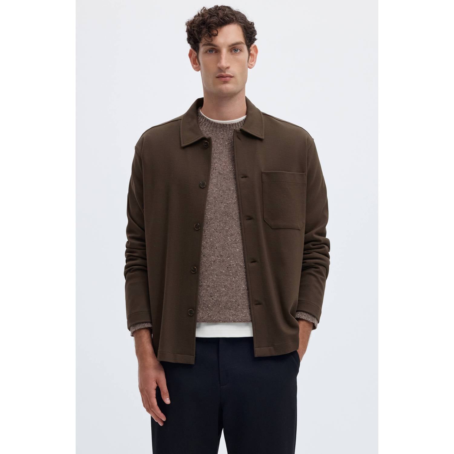 Selected regular fit overshirt donkerbruin