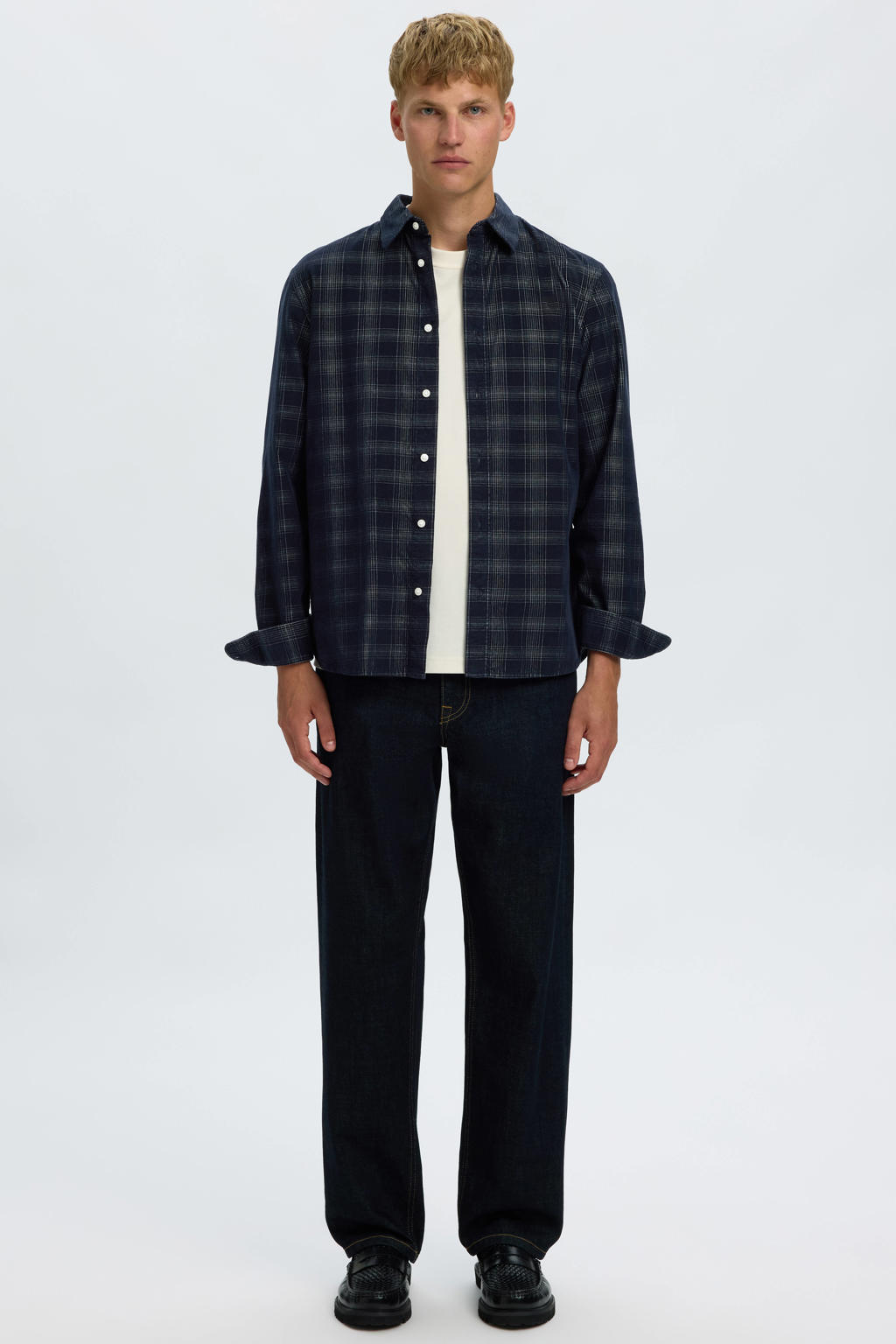 Selected regular fit geruit overhemd - sky captain