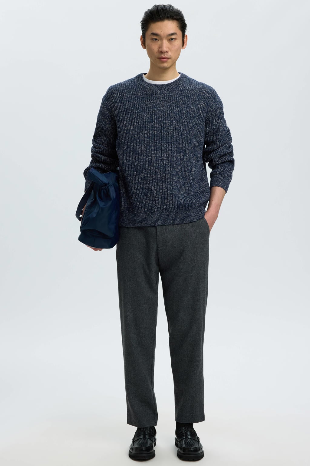 Selected katoenen regular fit gebreide trui - donkerblauw
