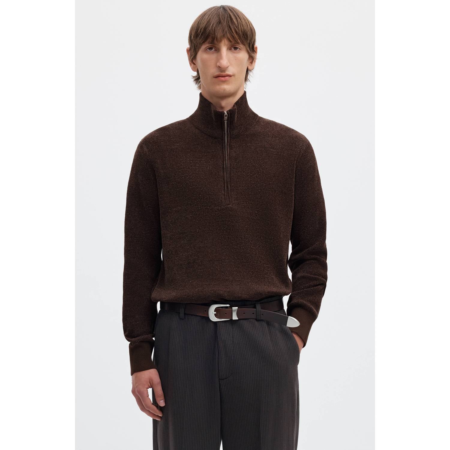 Selected katoenen regular fit gebreide trui donkerbruin
