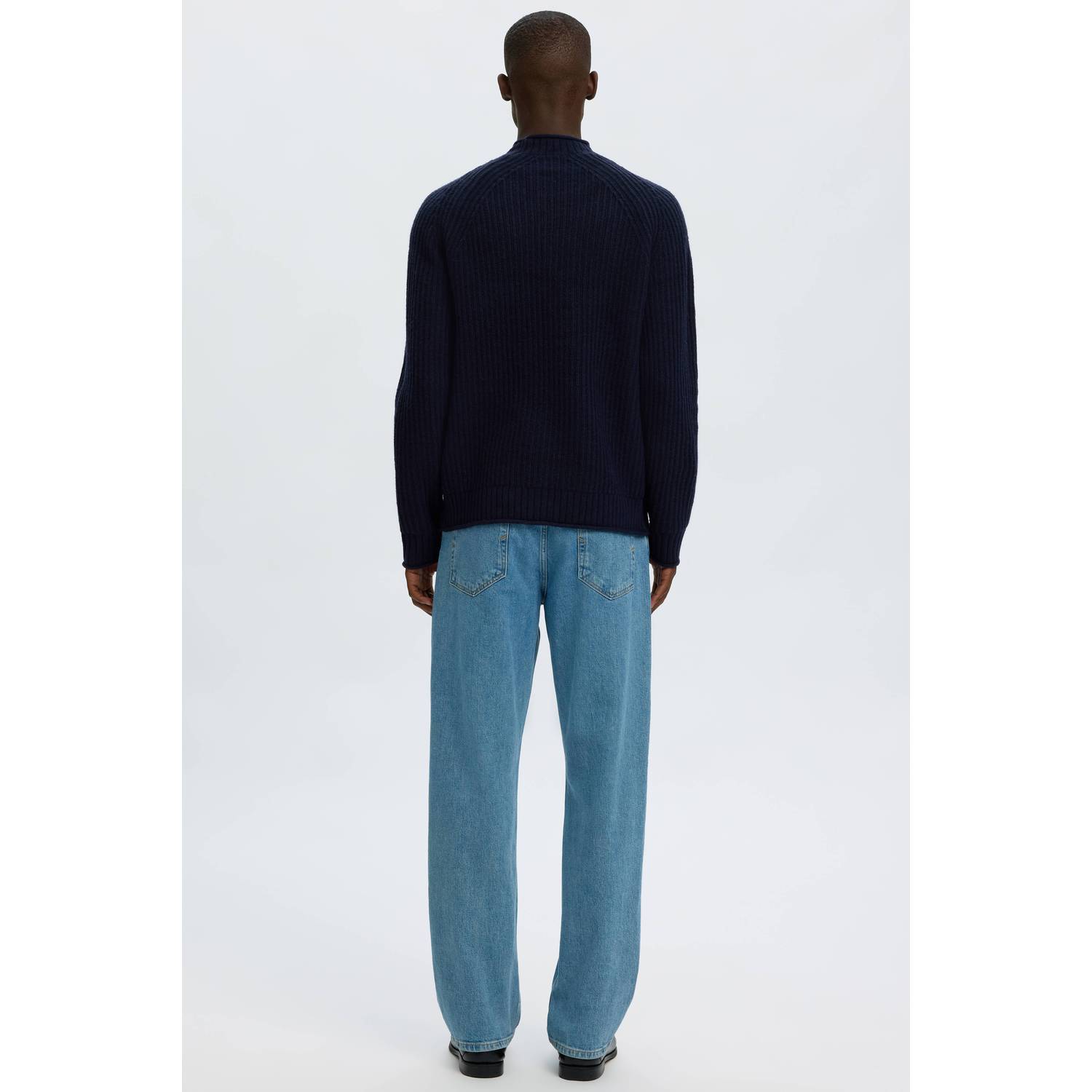 Selected regular fit gebreide trui met wol donkerblauw