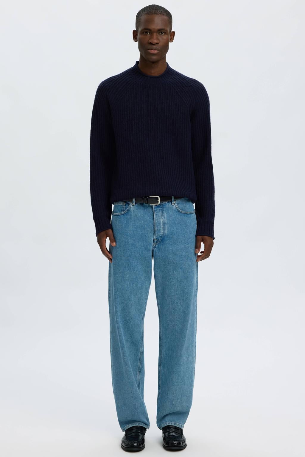 Selected regular fit gebreide trui met wol - donkerblauw