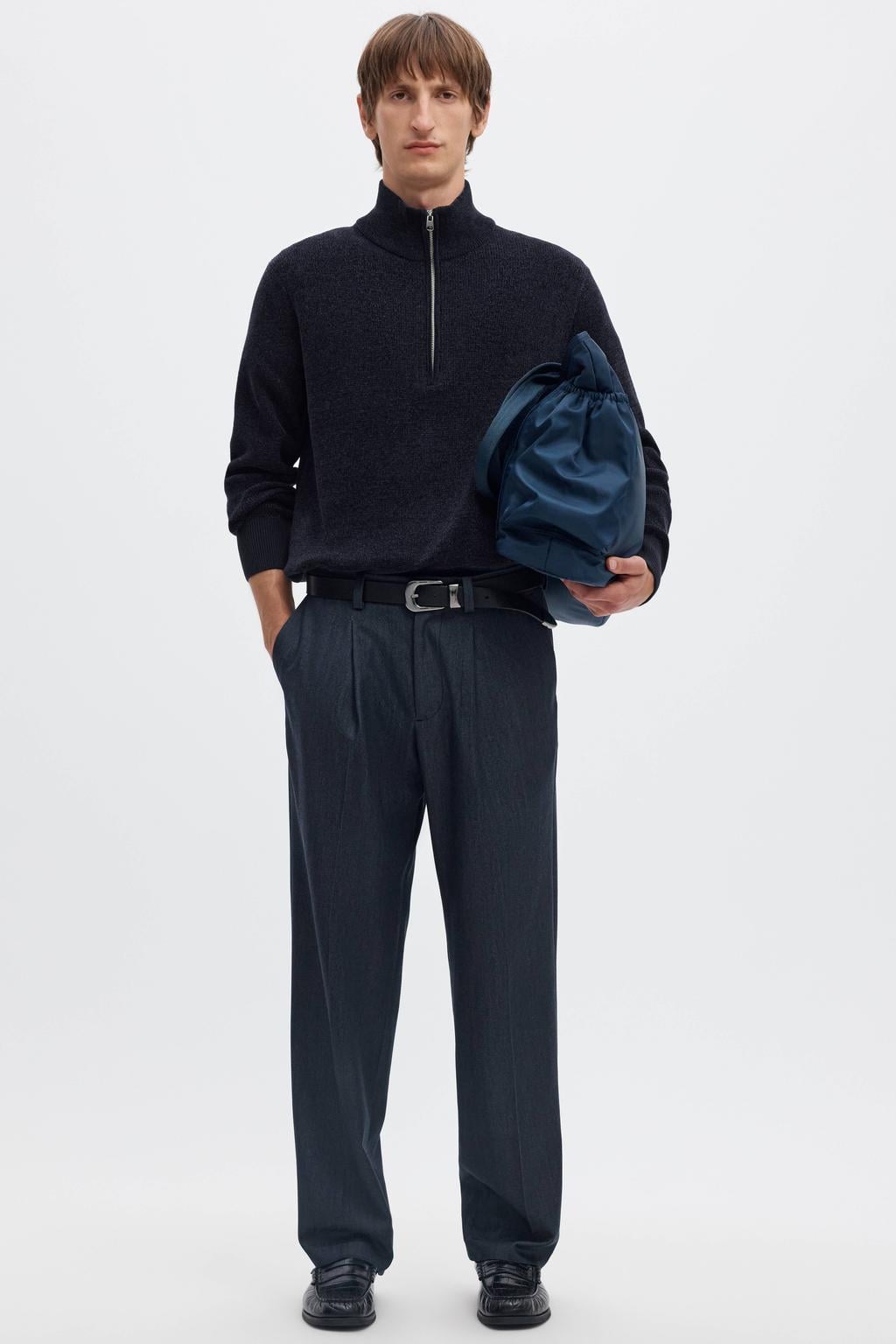 Selected regular fit gebreide trui - donkerblauw