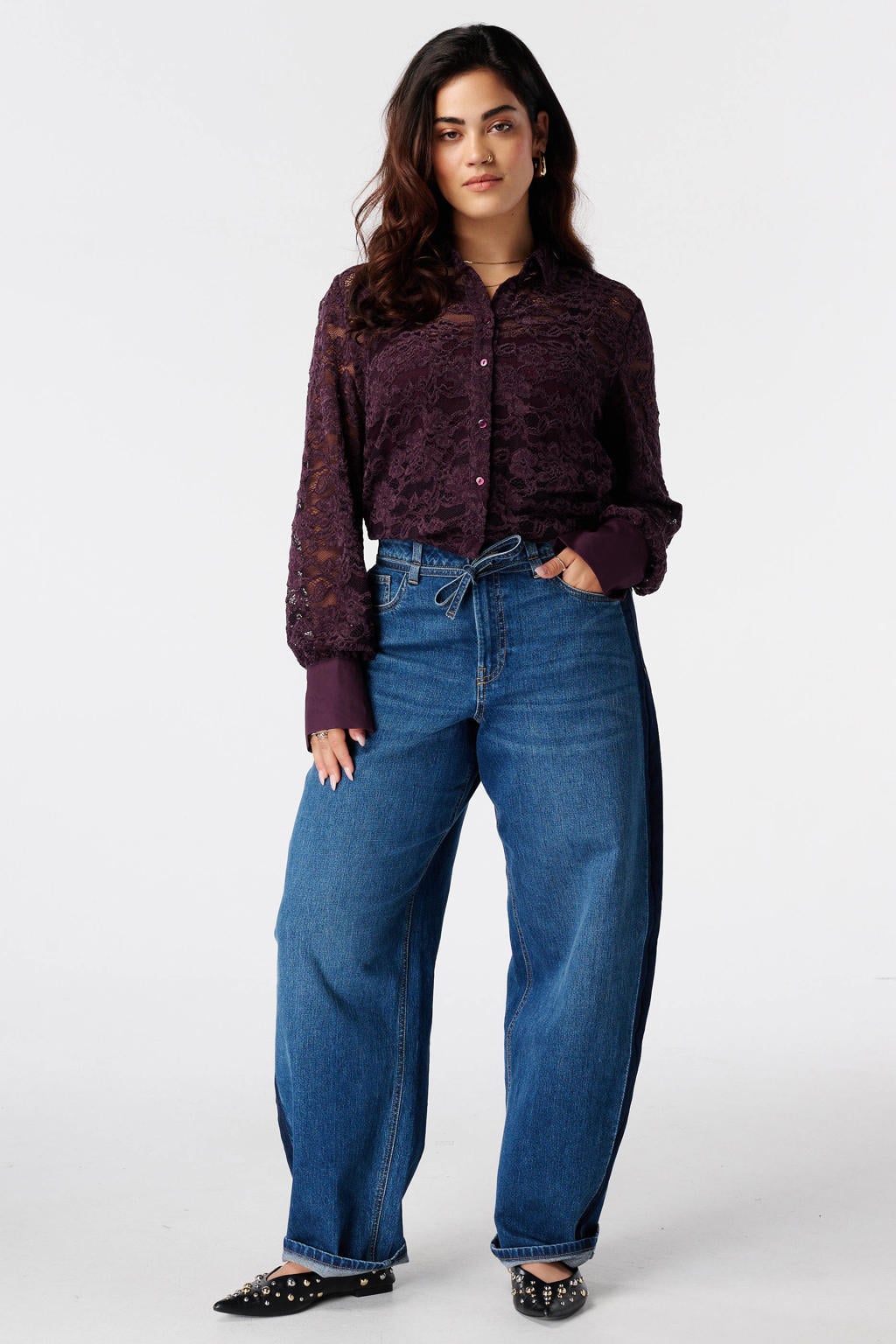 MS Mode Plus Size kanten blouse - aubergine