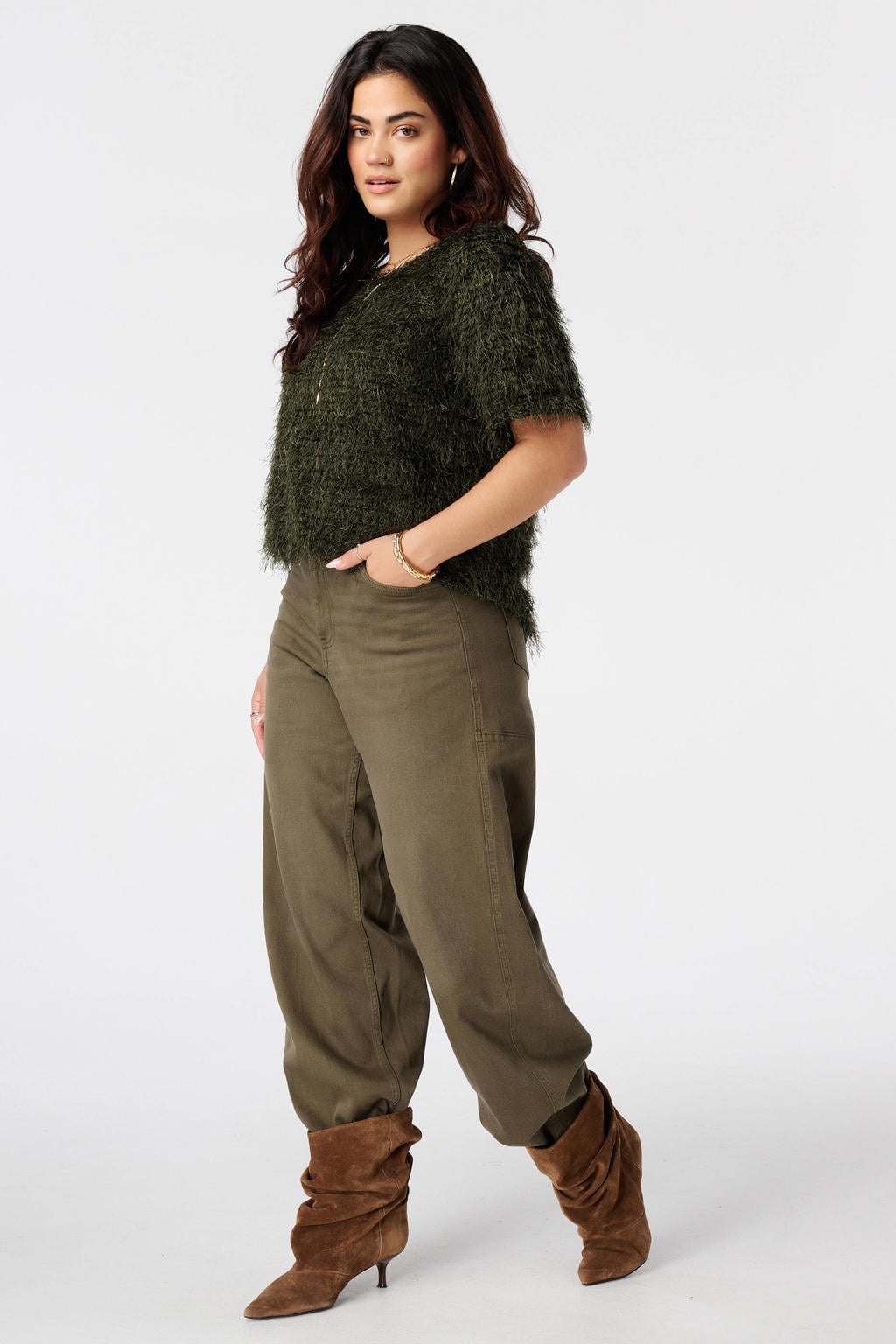MS Mode Plus Size gebreide trui - kaki