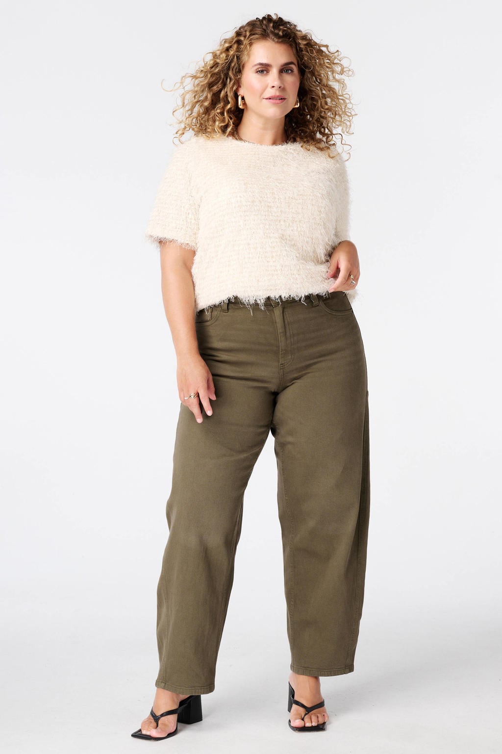 MS Mode Plus Size gebreide trui - crème