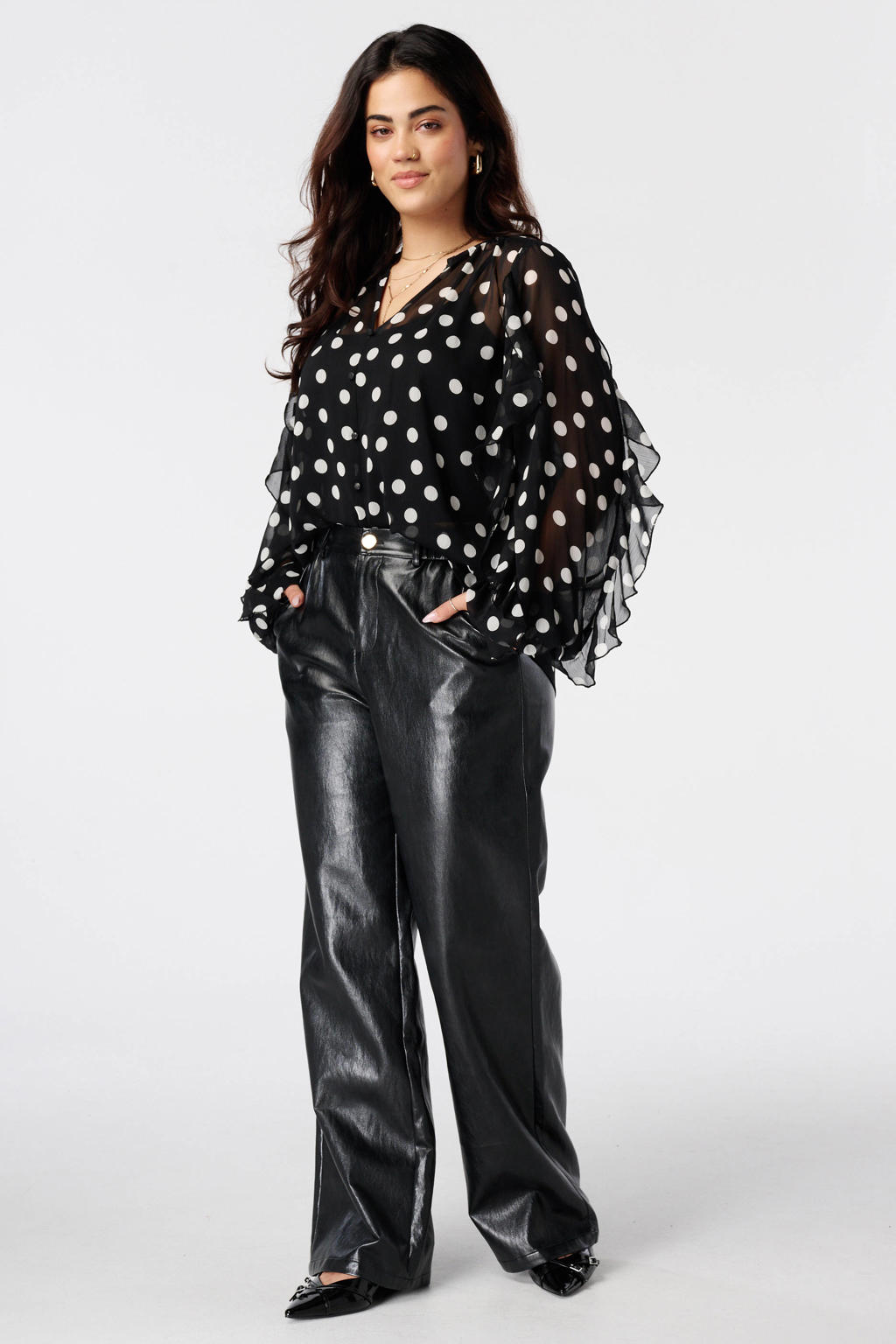 MS Mode Plus Size blouse met stippen - zwart/wit