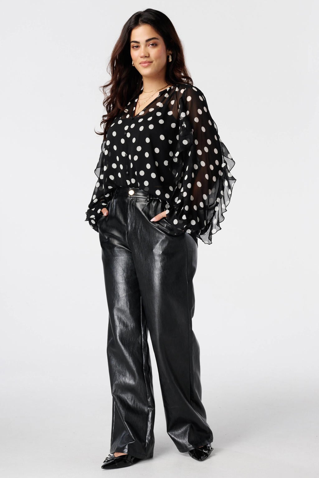 MS Mode Plus Size blouse met stippen - zwart/wit