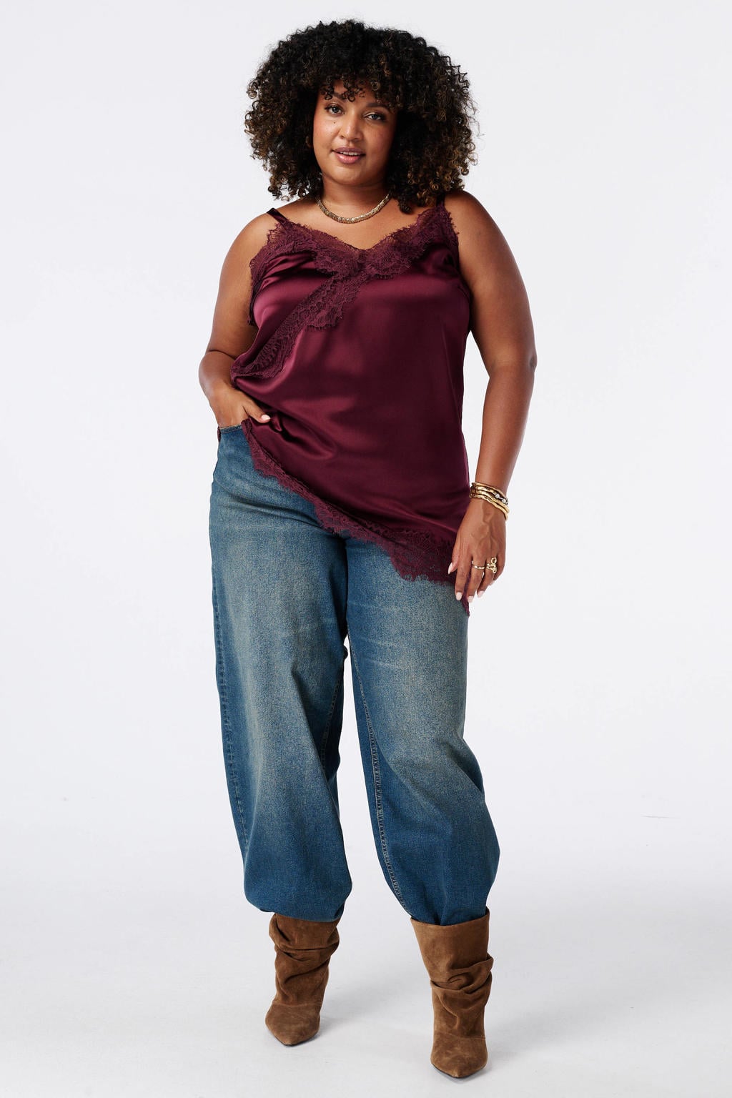 MS Mode Plus Size asymmetrische top - donkerrood