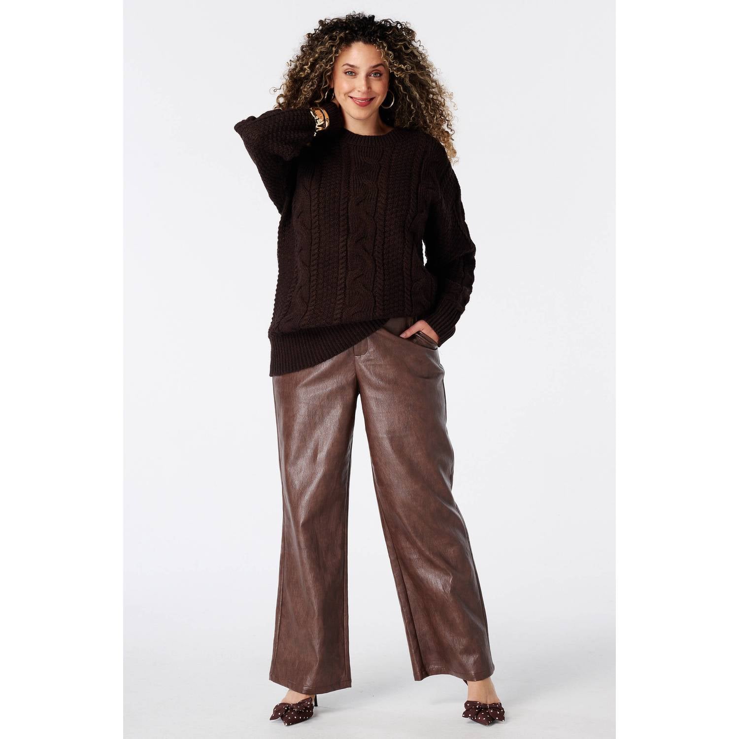 MS Mode imitatieleren flared broek bruin