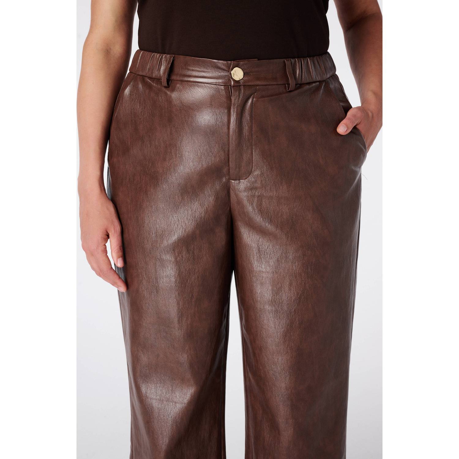 MS Mode imitatieleren flared broek bruin