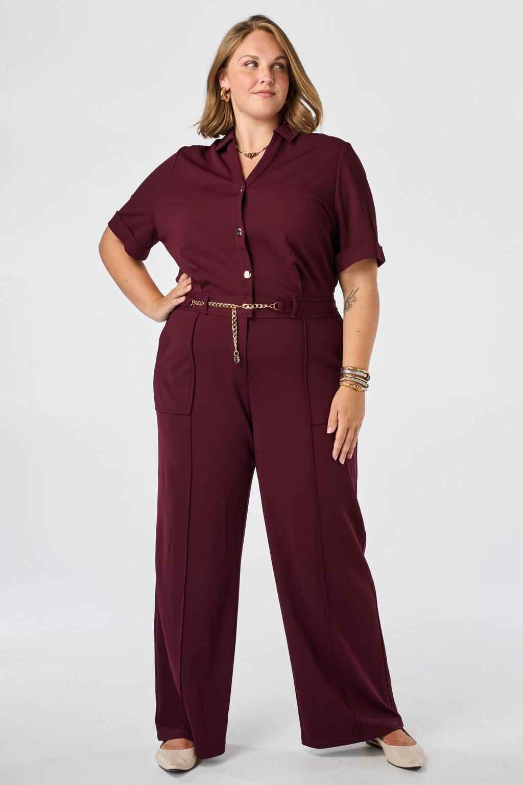 Donkerrode dames MS Mode Plus Size jumpsuit