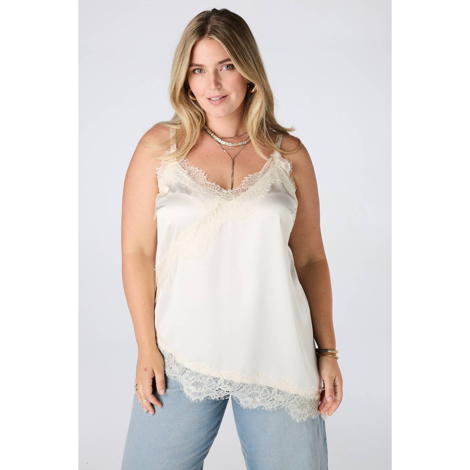MS Mode Plus Size asymmetrische top crème