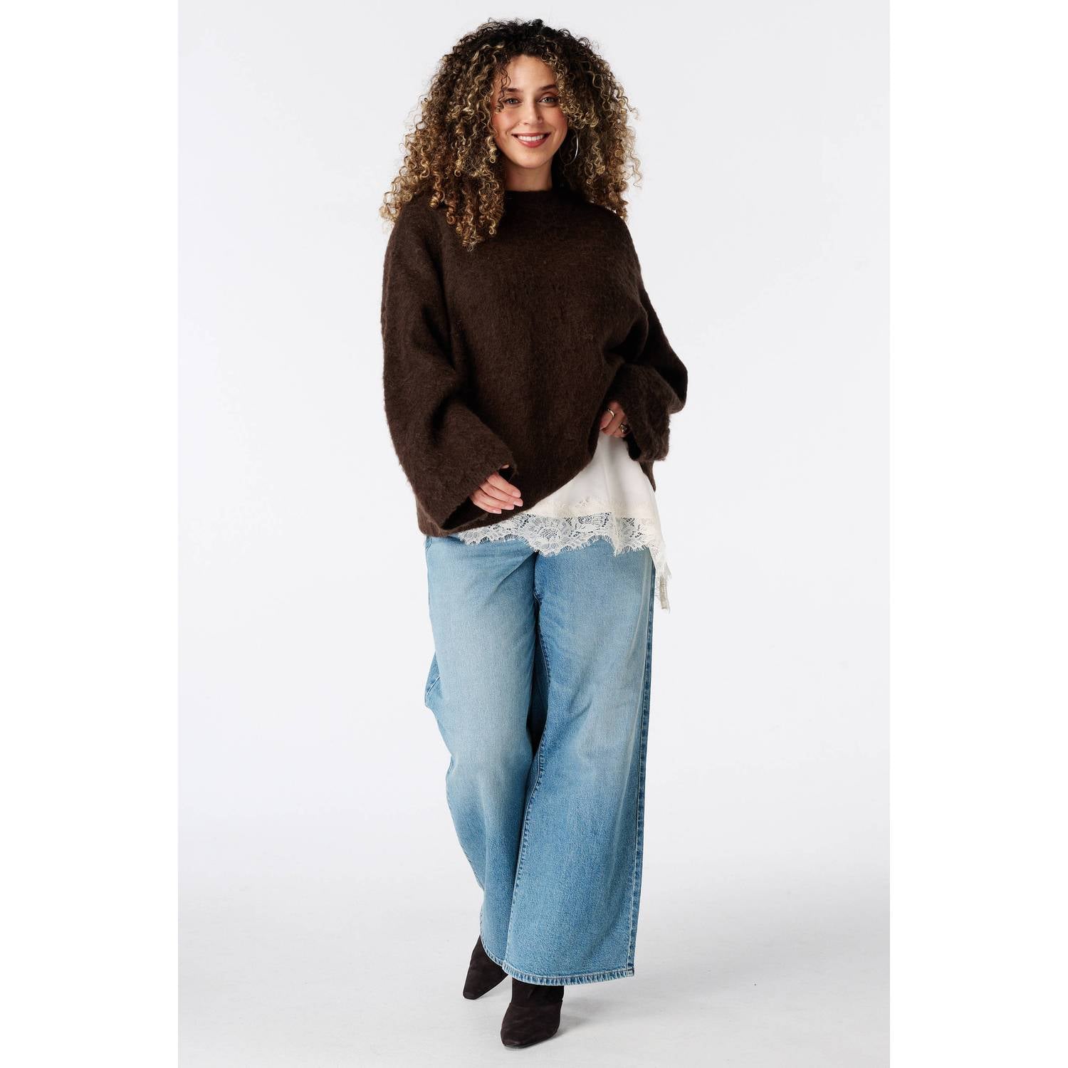 MS Mode Plus Size asymmetrische top crème
