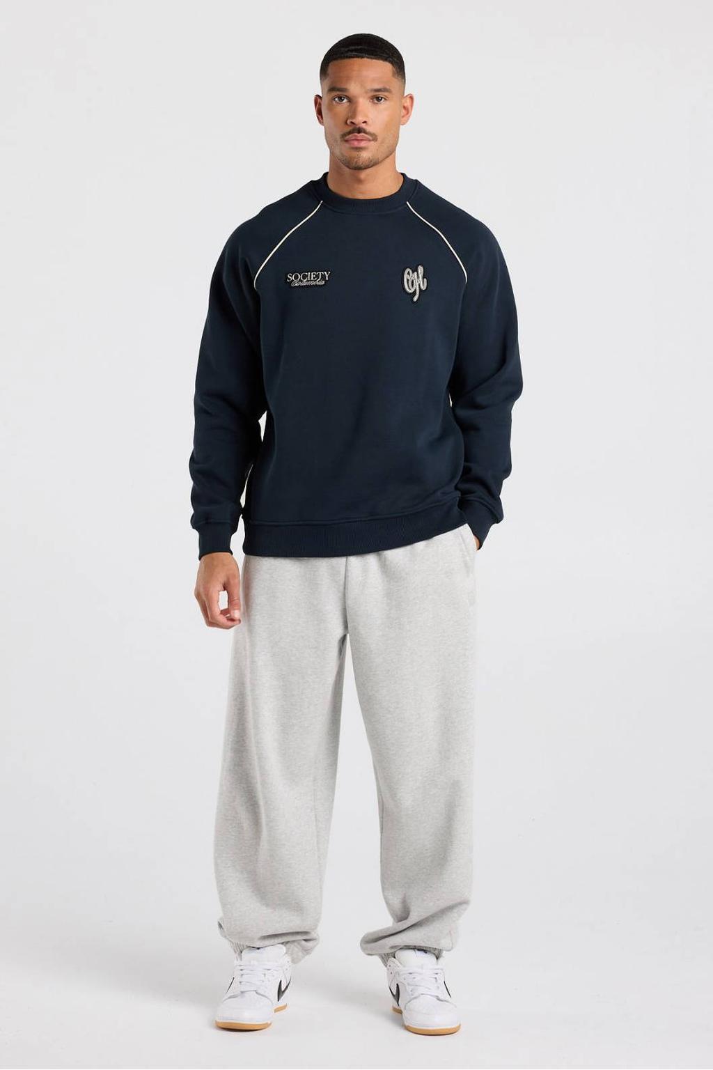 America Today relaxed fit sweater met patches - donkerblauw